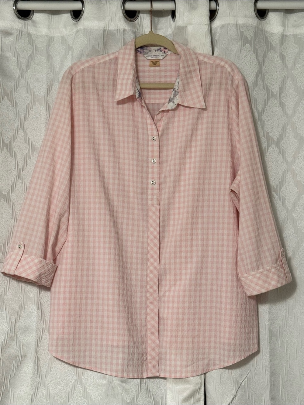 Allison Daley Pink And White Gingham Blouse
